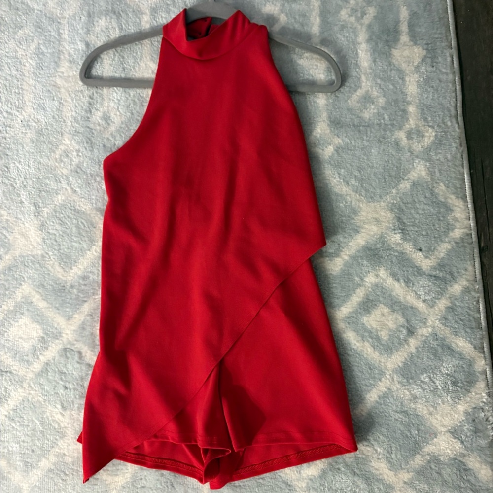 Red High Neck Romper